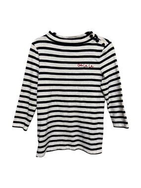 Talbots Ooh La La French Embroidered Striped Top Long Sleeves Black White XS